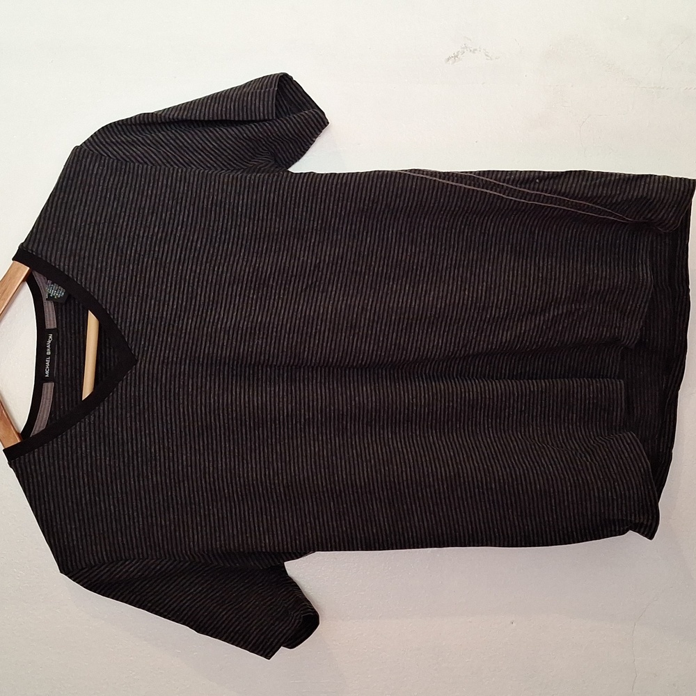 Michael Brandon Charcoal Striped Short Sleeve Top